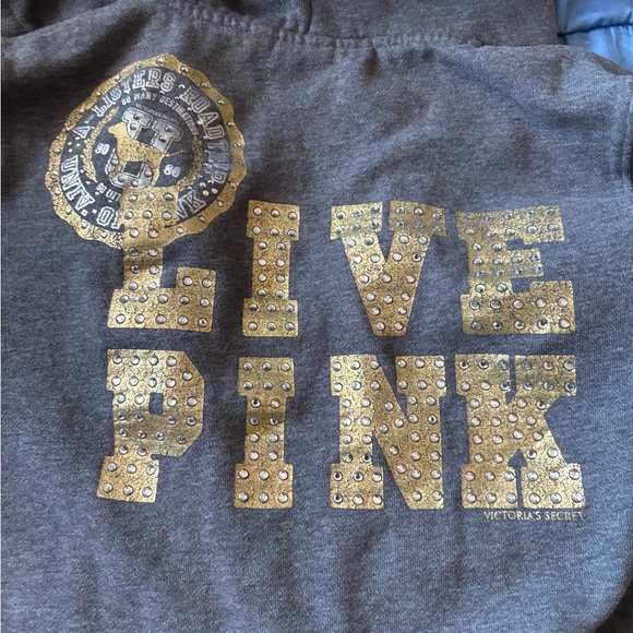 PINK Victoria's Secret Gray Hoodie with Gold Accents Bundle - Picture 1 of 10